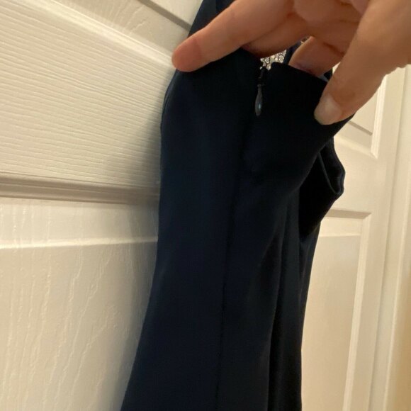 Tamara Mellon Lace-Insert Spaghetti Strap Navy Blue Silk Slip Mini Dress Size 2 - Picture 7 of 12